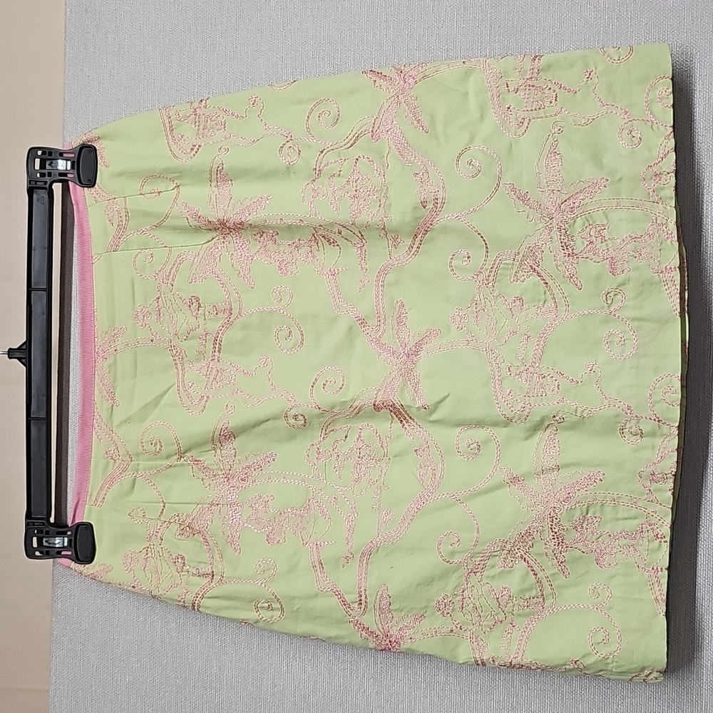 LILLY PULITZER SKIRT GREEN AND PINK EMBROIDERED MONKEYS/PALM TREES BFPM-10-032